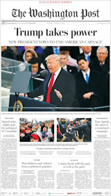 Voorpagina van The Washington Post, za 21 januari