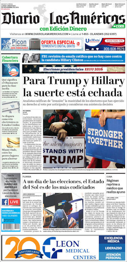 Voorpagina Diario Las Americas 7 november 2016