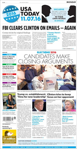 Voorpagina USA Today 7 november 2016