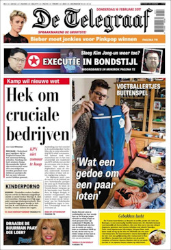 Voorpagina van de Telegraaf van 16 februari