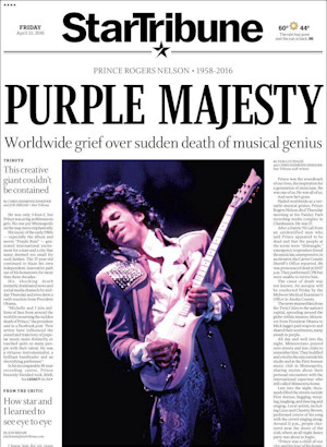 De Star Tribune over het overlijden van Prince